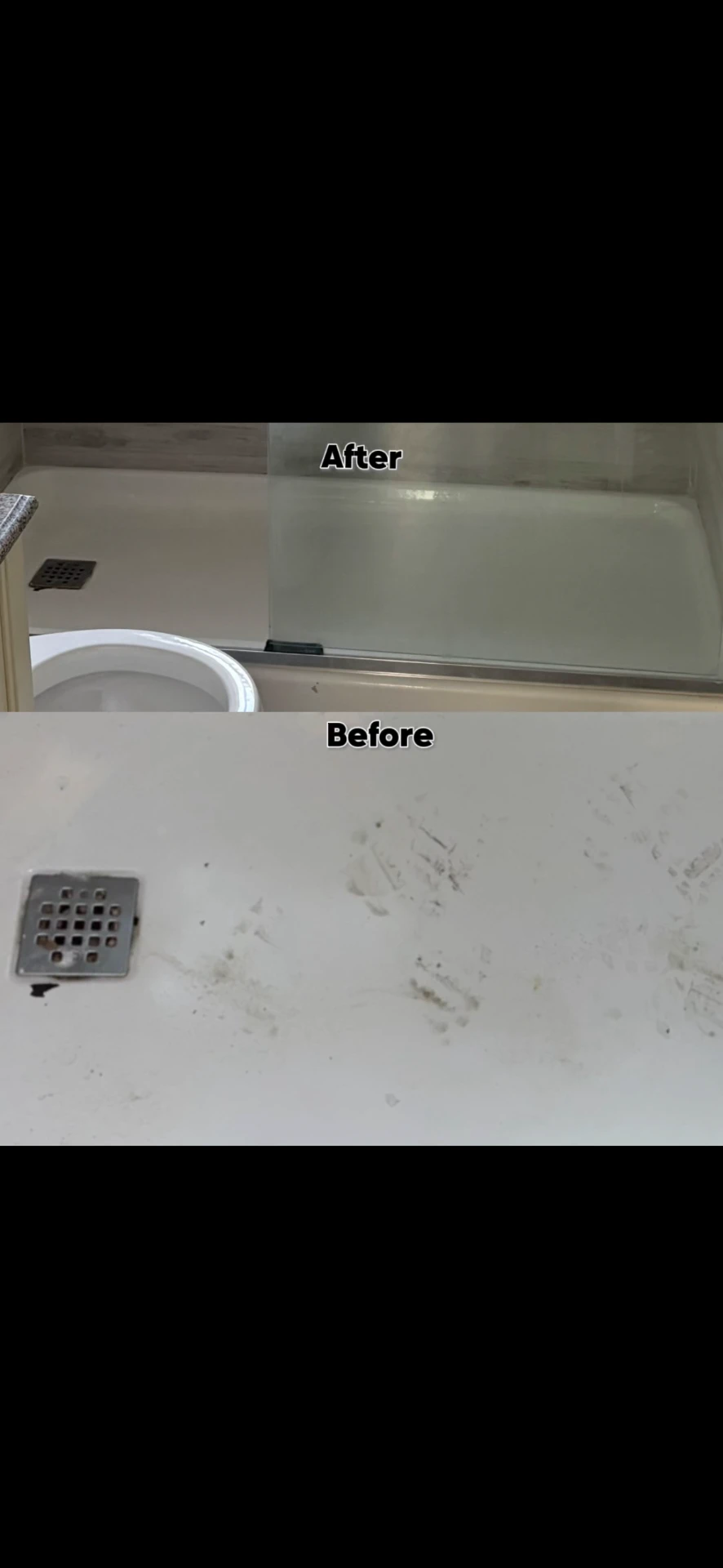 Before and after deep cleaning of a shower floor