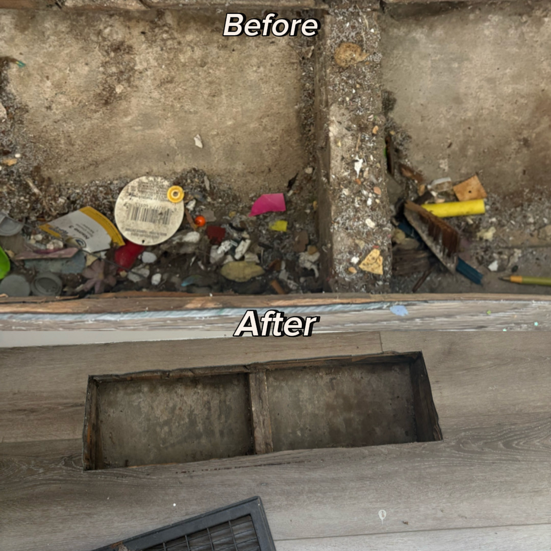 Before and after debris removal from a floor vent